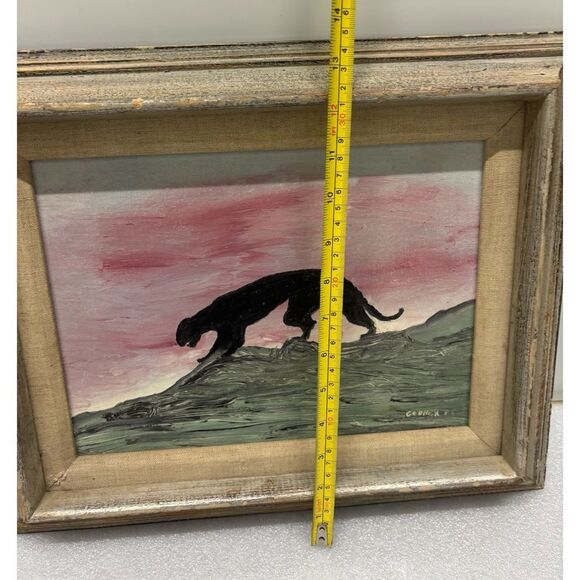 MCM Minimalist Panther Oil Painting on Canvas with Wood/ Linen Frame - Picture 4 of 6